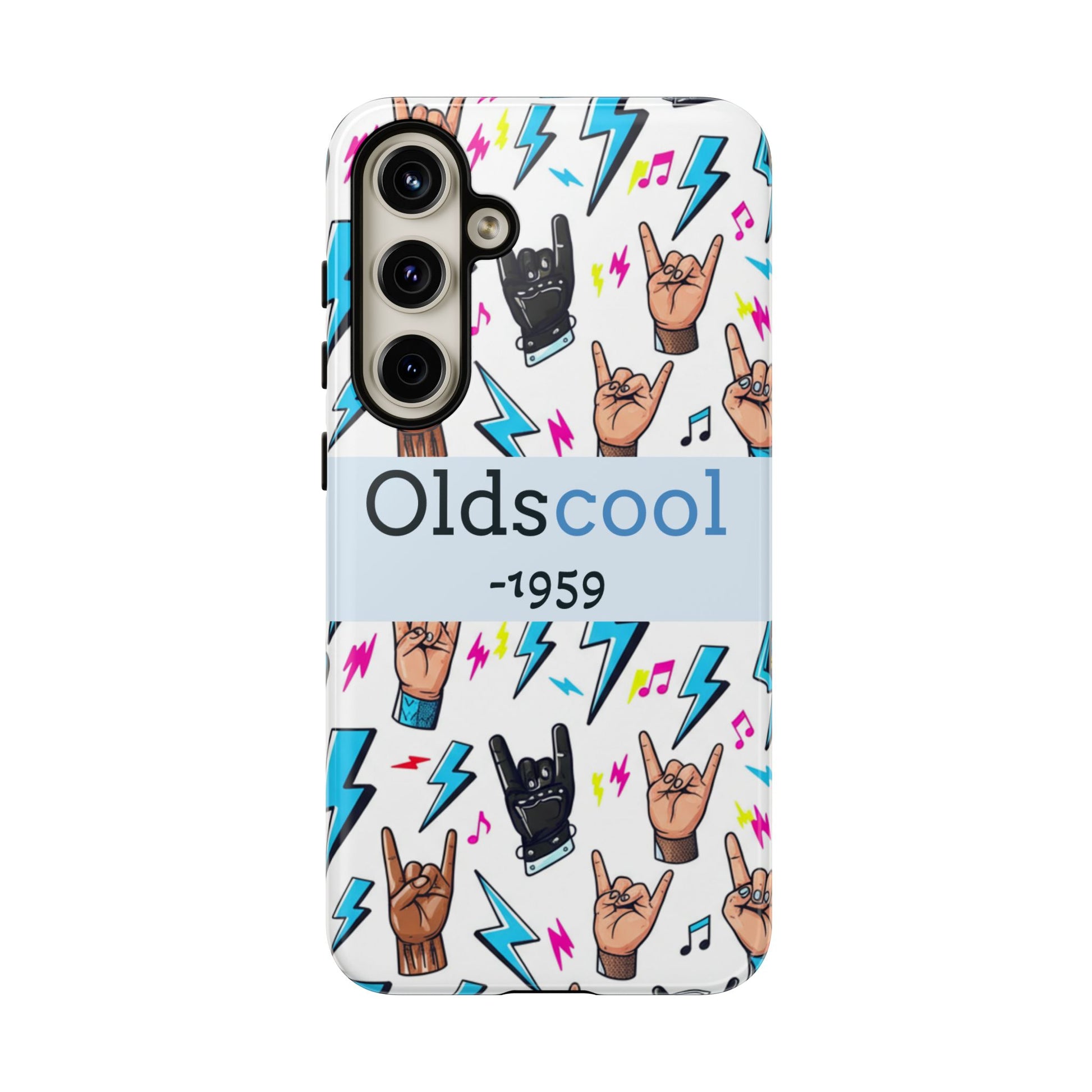 Retro Rock 'Oldscool 1959' Phone Case – Lightning & Rock Hand Pattern - Ramshackle Shack