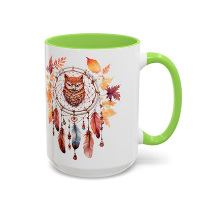Autumn Owl Dreamcatcher Mug — Fall Leaves Coffee Cup (11oz & 15oz) - Ramshackle Shack