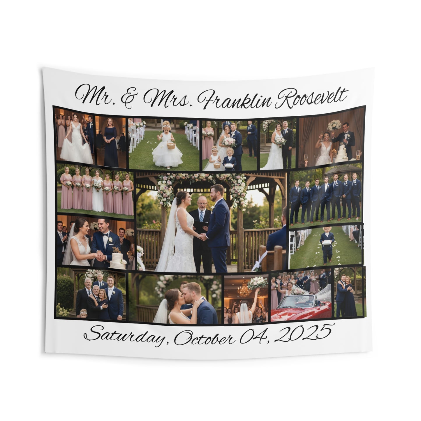 Wedding Photo Collage Tapestry — Personalized 'Mr. & Mrs. [Name]' with Date - Ramshackle Shack