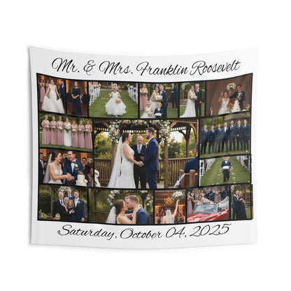 Wedding Photo Collage Tapestry — Personalized 'Mr. & Mrs. [Name]' with Date - Ramshackle Shack