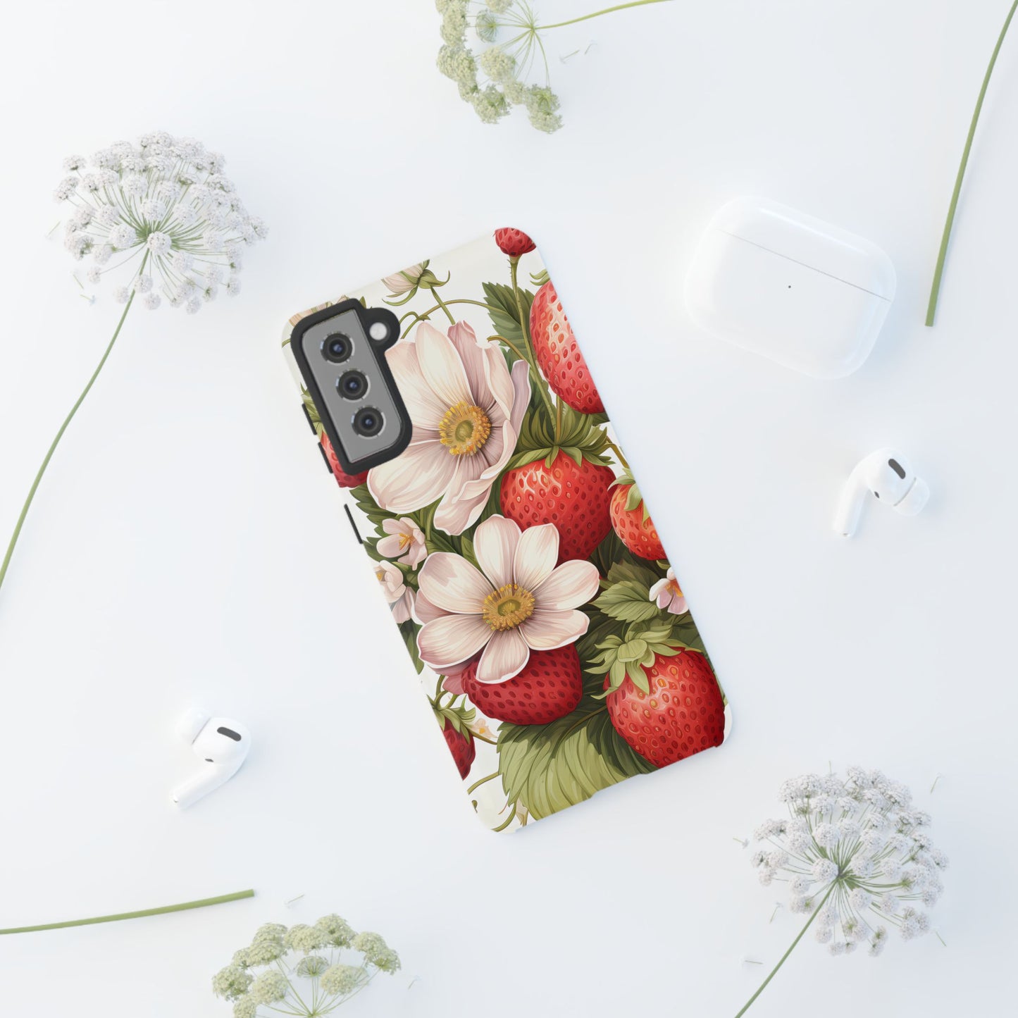 Strawberry Blossom Phone Case — Floral Protective Tough Case - Ramshackle Shack
