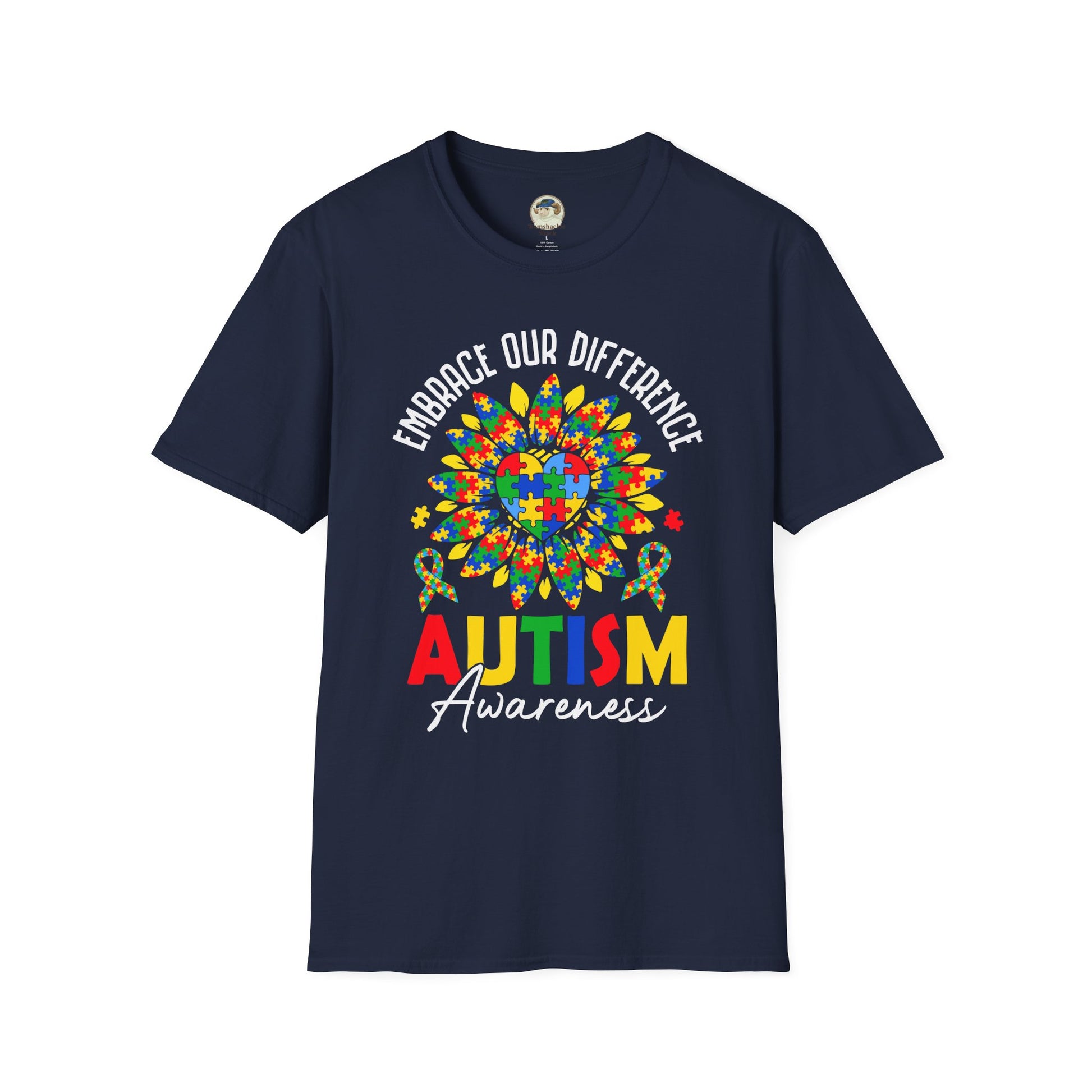 Autism Awareness T-Shirt — "Embrace Our Difference" Puzzle Heart Design - Ramshackle Shack