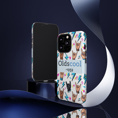 Retro Rock 'Oldscool 1959' Phone Case – Lightning & Rock Hand Pattern - Ramshackle Shack
