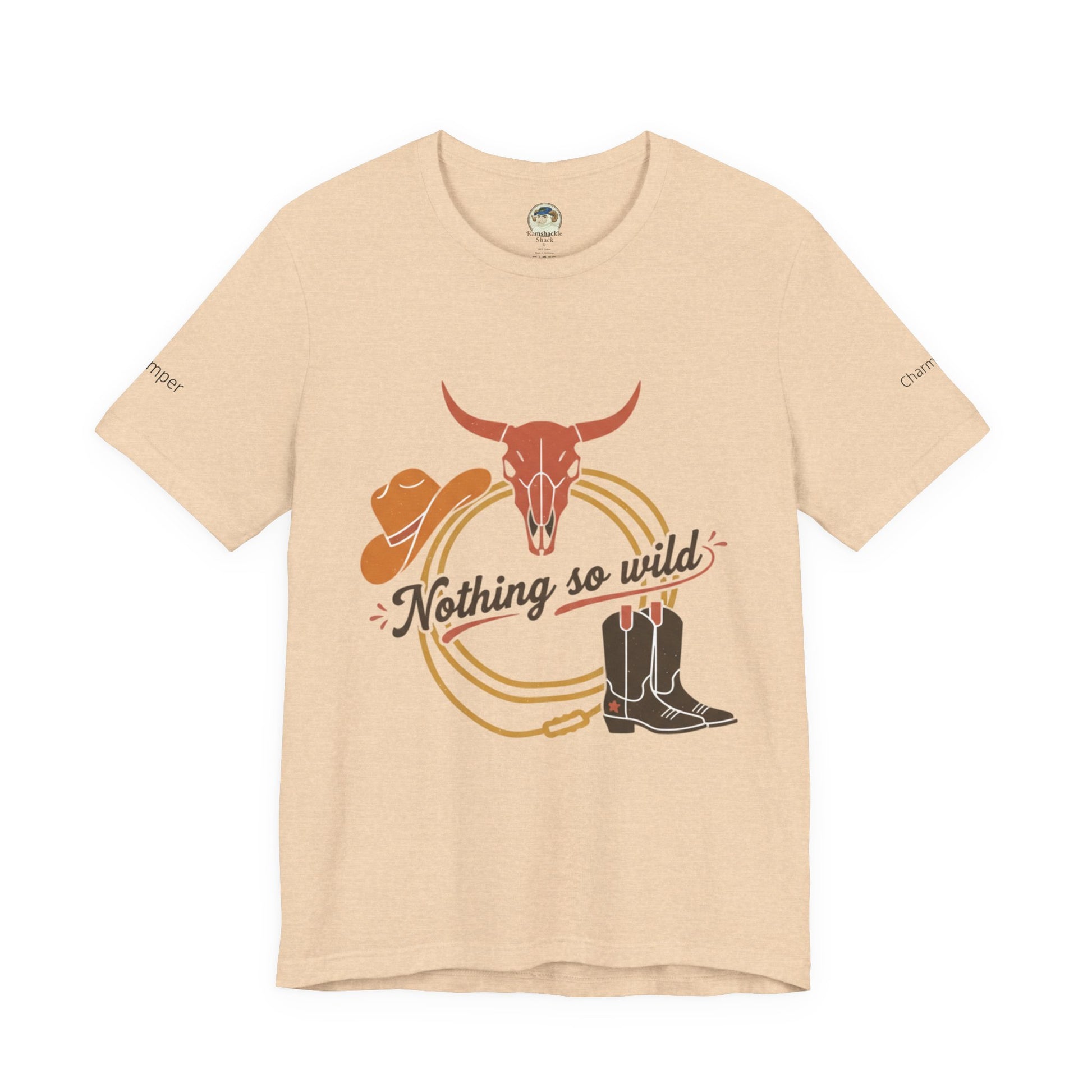 Personalized Nothing So Wild Rider Western sunset T-shirt with cowboy graphic, casual fit, and vibrant sunset design by Printify.