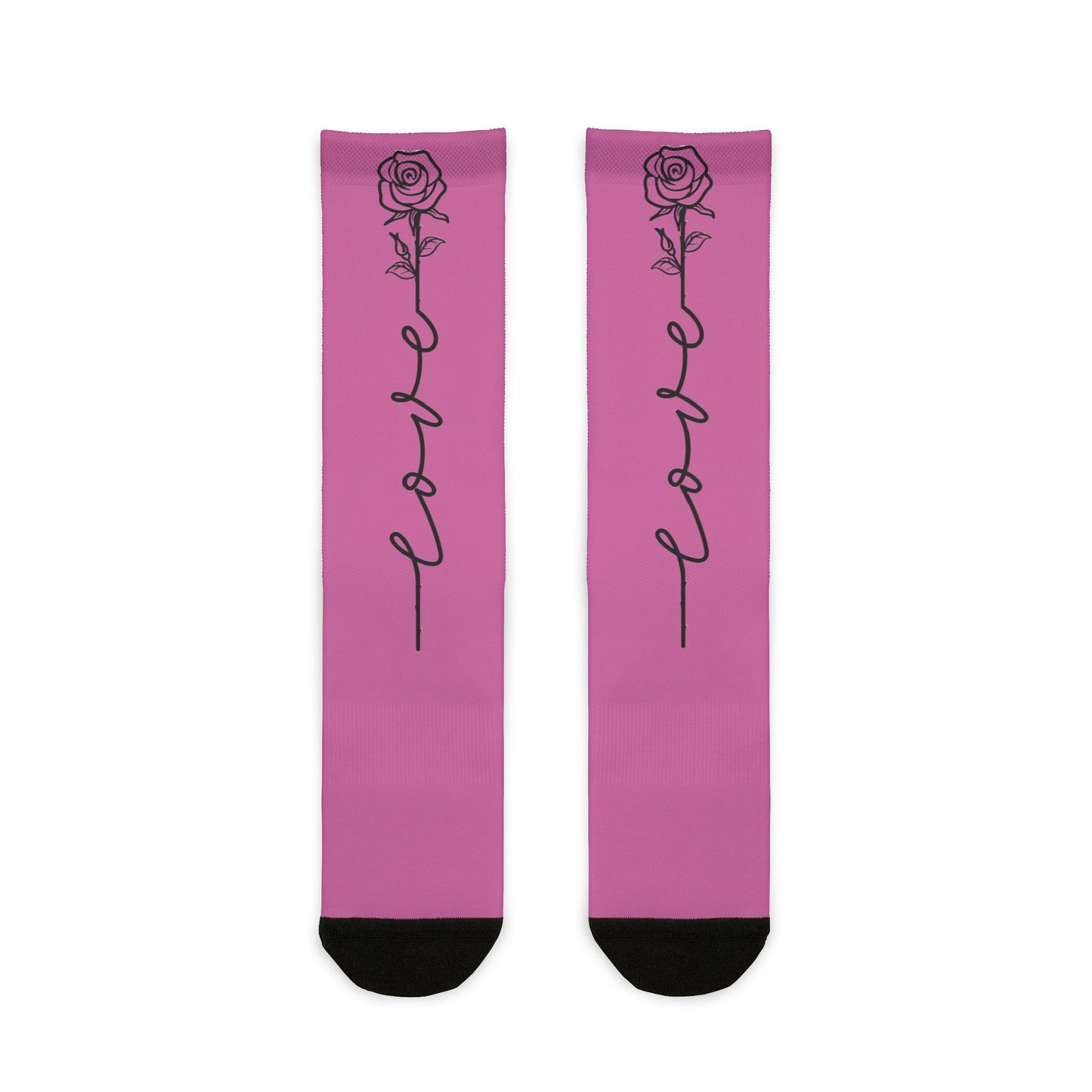 Love Rose crew socks with all-over climbing rose print, featuring a single-line rose design, by Printify.