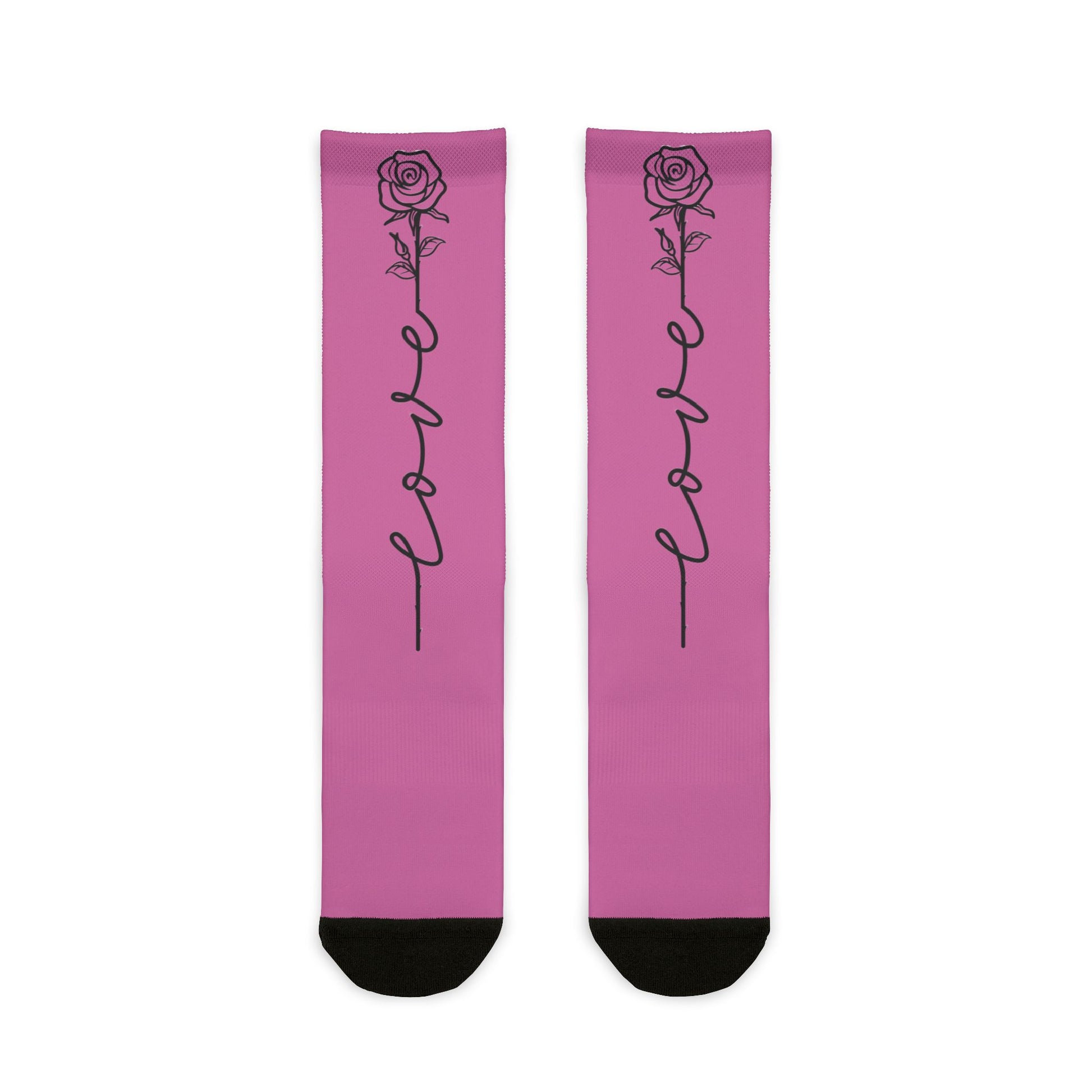 Love Rose crew socks with all-over climbing rose print, featuring a single-line rose design, by Printify.