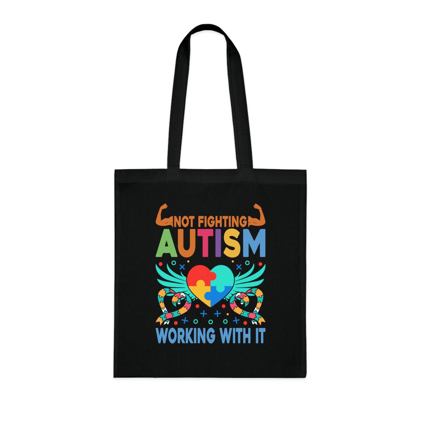 Autism Awareness Puzzle-Heart Cotton Tote — “Not Fighting Autism, Working With It” - Ramshackle Shack