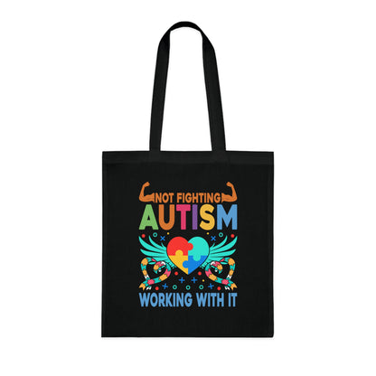 Autism Awareness Puzzle-Heart Cotton Tote — “Not Fighting Autism, Working With It” - Ramshackle Shack