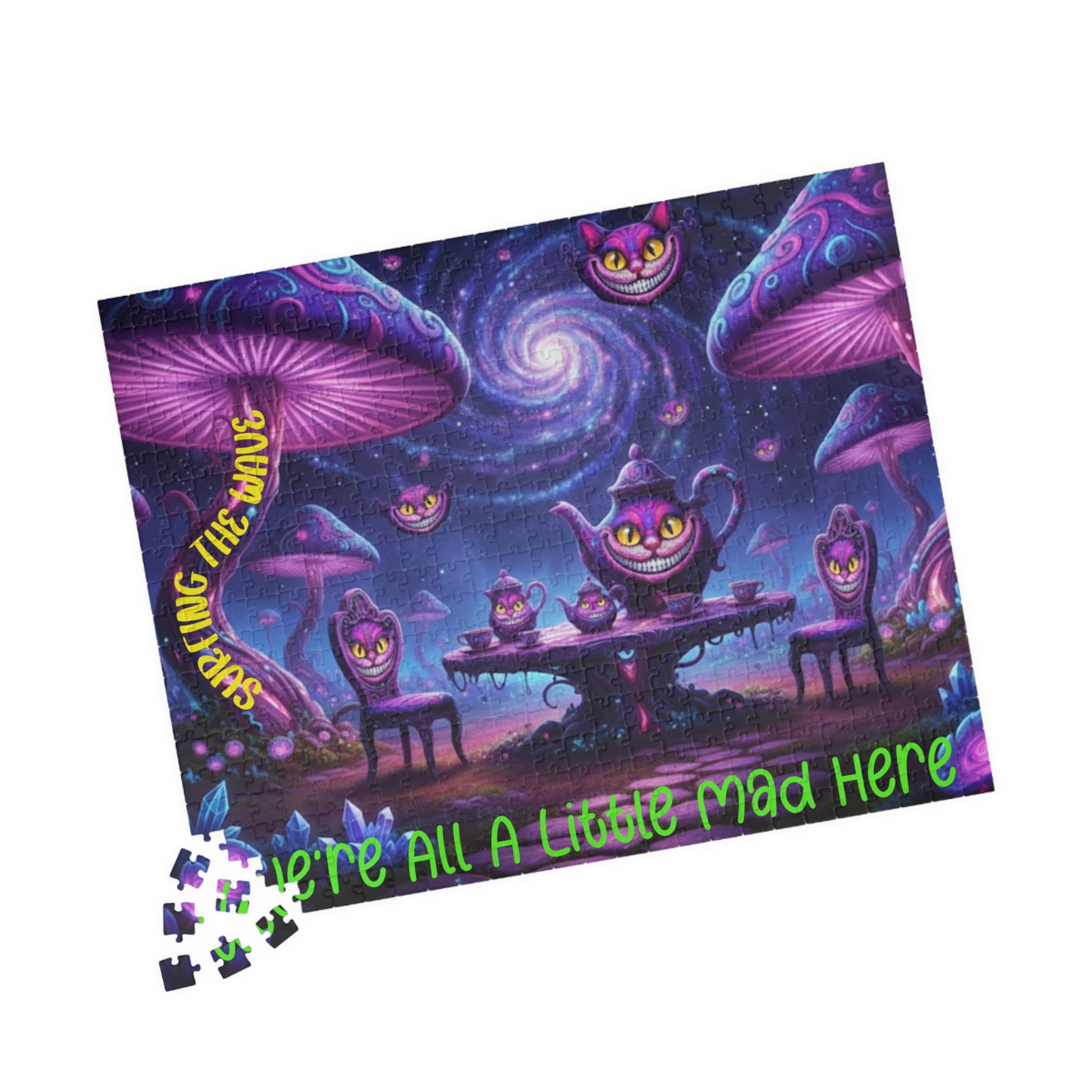 Customizable Puzzle — Psychedelic Mushroom Garden Tea Party with Cheshire Cats (110–1014 pcs) - Ramshackle Shack