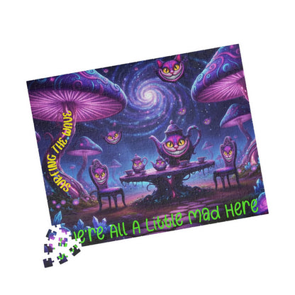 Customizable Puzzle — Psychedelic Mushroom Garden Tea Party with Cheshire Cats (110–1014 pcs) - Ramshackle Shack