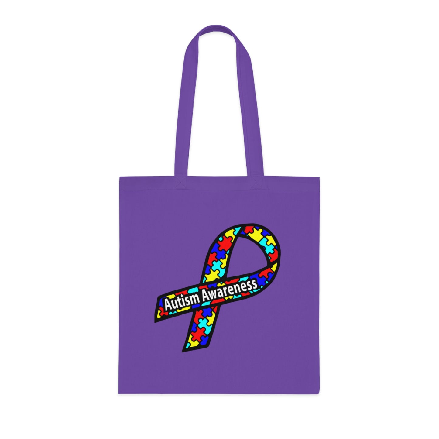 Autism Awareness Cotton Tote — "Embrace Our Difference" Puzzle Ribbon Design - Ramshackle Shack