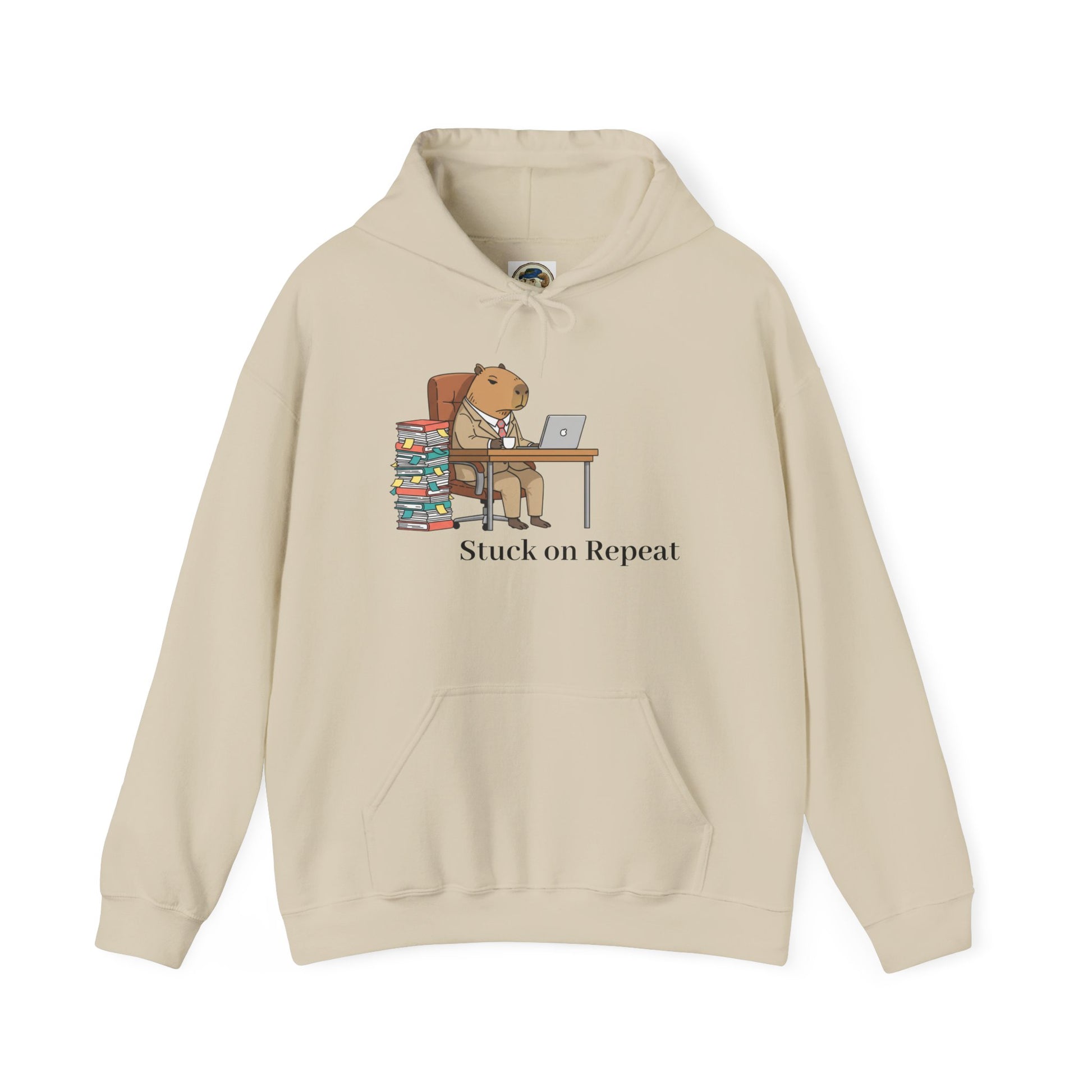 Capybara in suit graphic hoodie by Printify featuring a cute capybara dressed in a suit on a comfortable hoodie.
