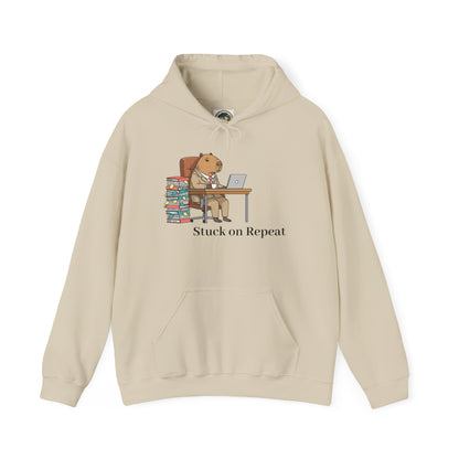 Capybara in suit graphic hoodie by Printify featuring a cute capybara dressed in a suit on a comfortable hoodie.