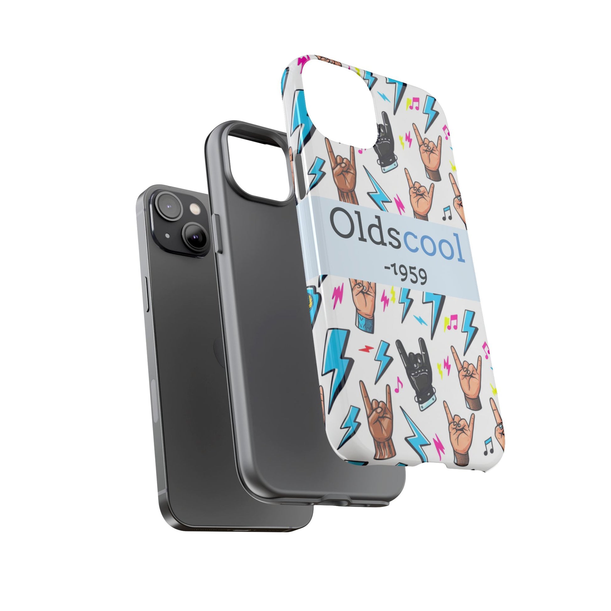 Retro Rock 'Oldscool 1959' Phone Case – Lightning & Rock Hand Pattern - Ramshackle Shack