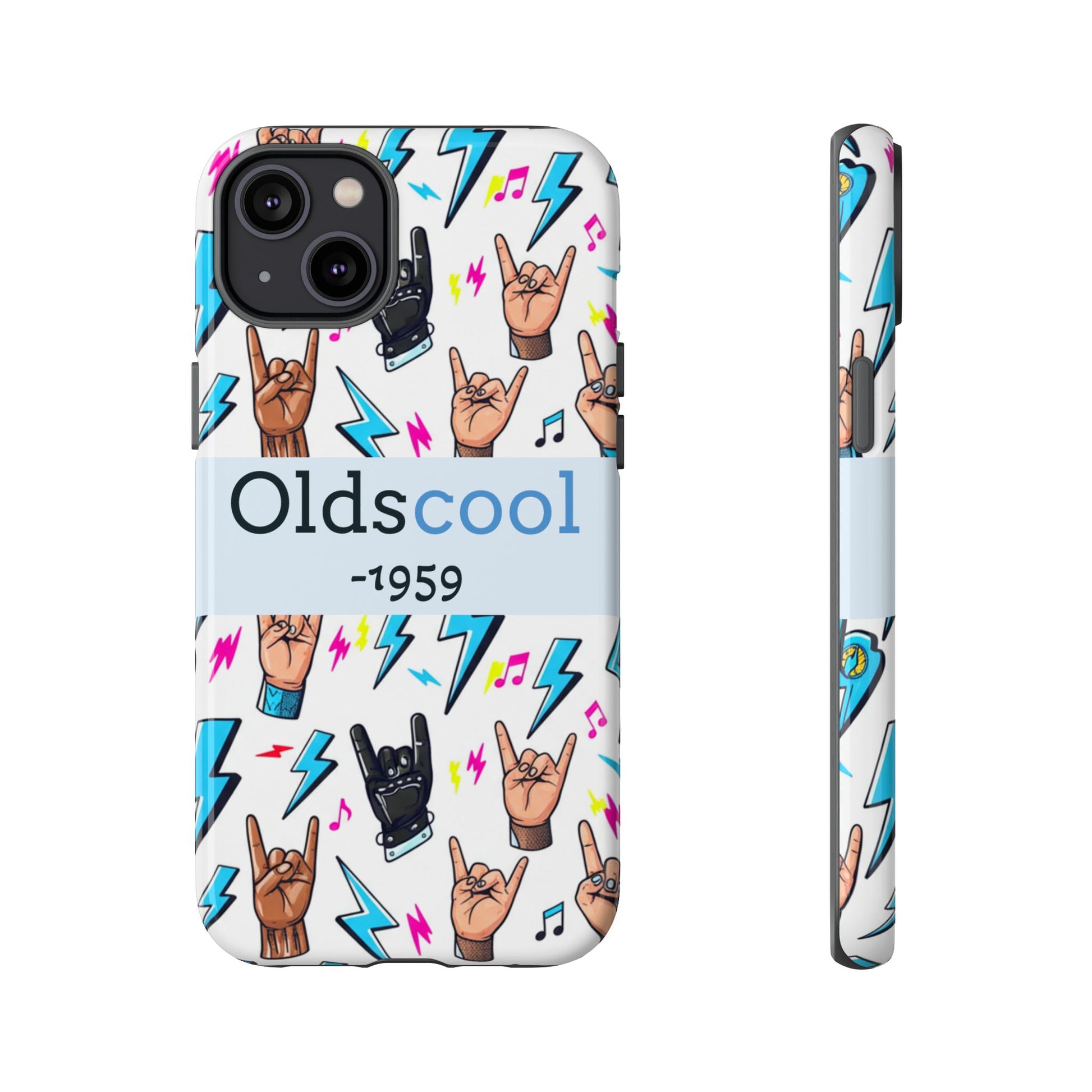Retro Rock 'Oldscool 1959' Phone Case – Lightning & Rock Hand Pattern - Ramshackle Shack