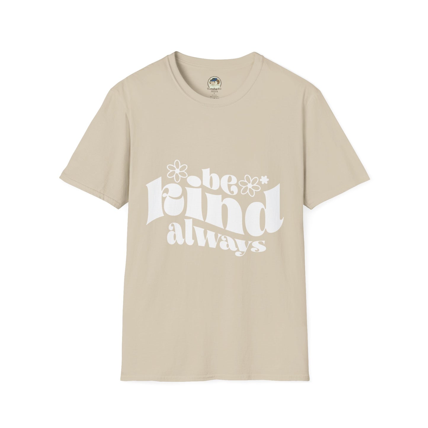 Unisex softstyle T-shirt with "Be Kind Always" and "Don't Be A Dickasaurus" printed design, in a comfortable casual style.