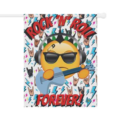 Rock 'N' Roll Forever Garden Flag — Emoji Guitarist Garden Banner - Ramshackle Shack