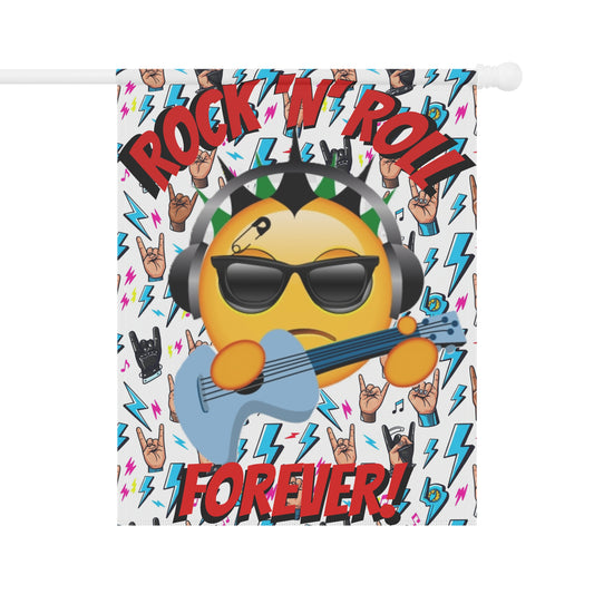 Rock 'N' Roll Forever Garden Flag — Emoji Guitarist Garden Banner - Ramshackle Shack