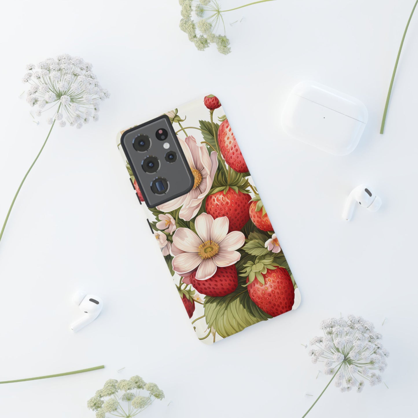 Strawberry Blossom Phone Case — Floral Protective Tough Case - Ramshackle Shack