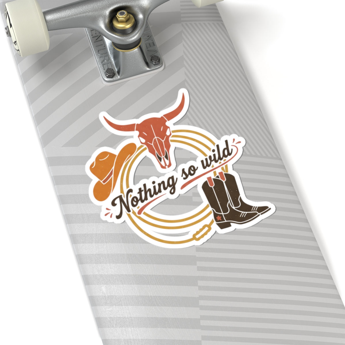 Set of minimal Western 'Nothing So Wild' kiss-cut stickers featuring cowboy chic design and desert sunset imagery.