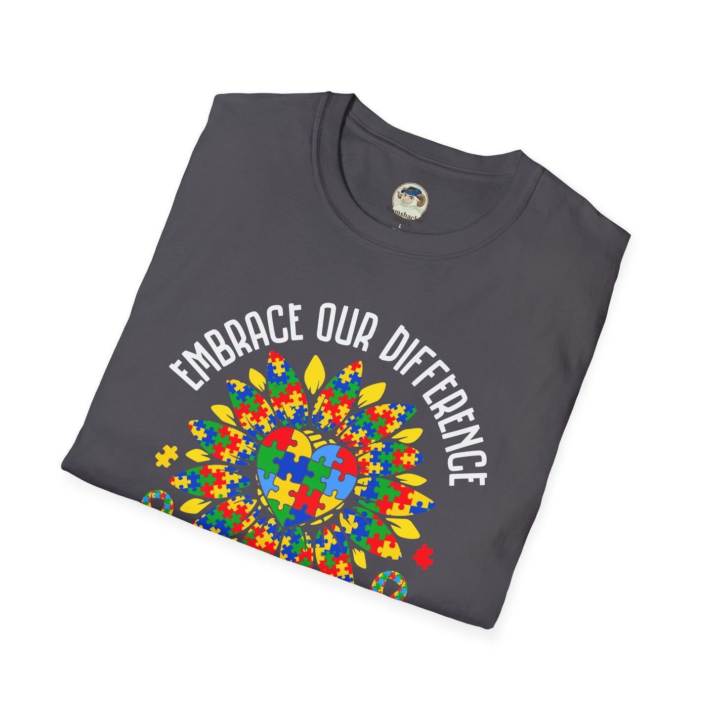 Autism Awareness T-Shirt — "Embrace Our Difference" Puzzle Heart Design - Ramshackle Shack