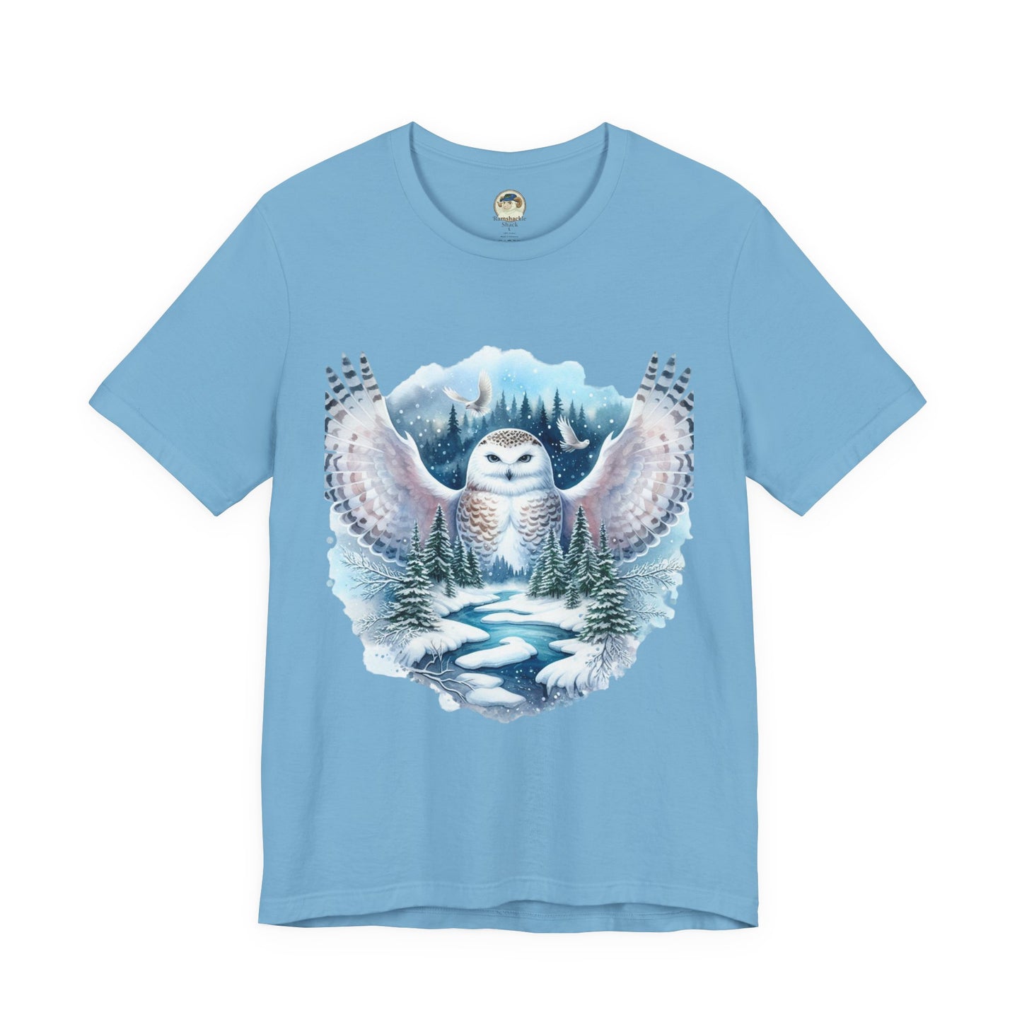 Snowy Owl Forest T-Shirt — Winter Wildlife Nature Tee - Ramshackle Shack