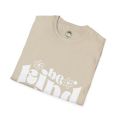 Unisex softstyle T-shirt with "Be Kind Always" and "Don't Be A Dickasaurus" printed design, in black with white text.