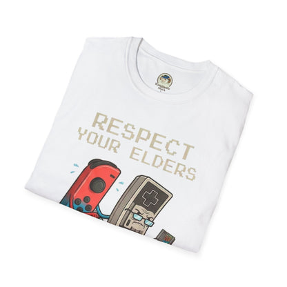 Retro Game Controllers TShirt Respect Your Elders Vintage Console Graphic Tee - Ramshackle Shack