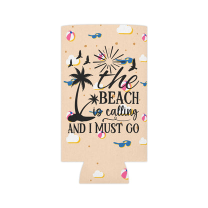 Can Cooler — “The Beach Is Calling, I Must Go” Tropical Palm & Sunglasses Design - Ramshackle Shack