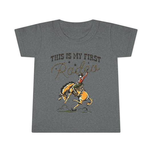 Toddler T-Shirt — “This Is My First Rodeo” Personalized Cowboy Birthday Tee - Ramshackle Shack