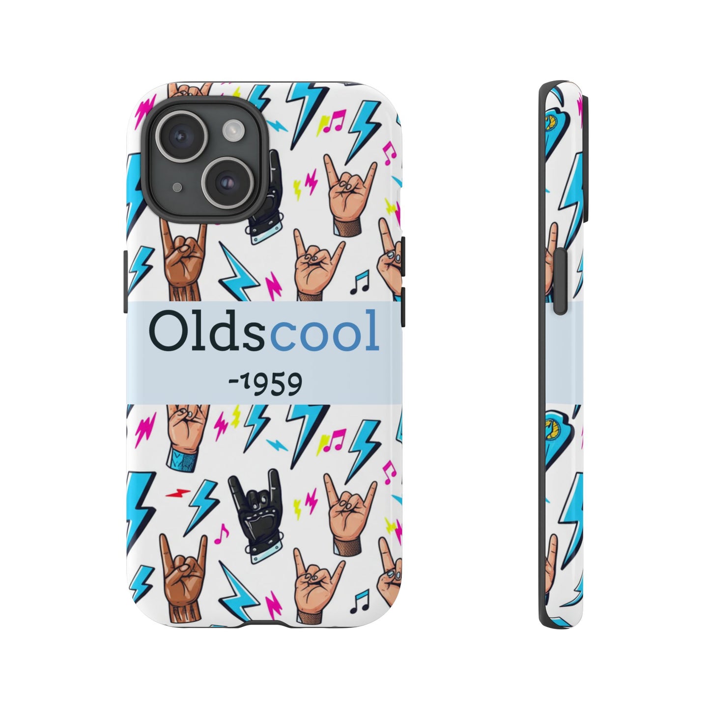 Retro Rock 'Oldscool 1959' Phone Case – Lightning & Rock Hand Pattern - Ramshackle Shack