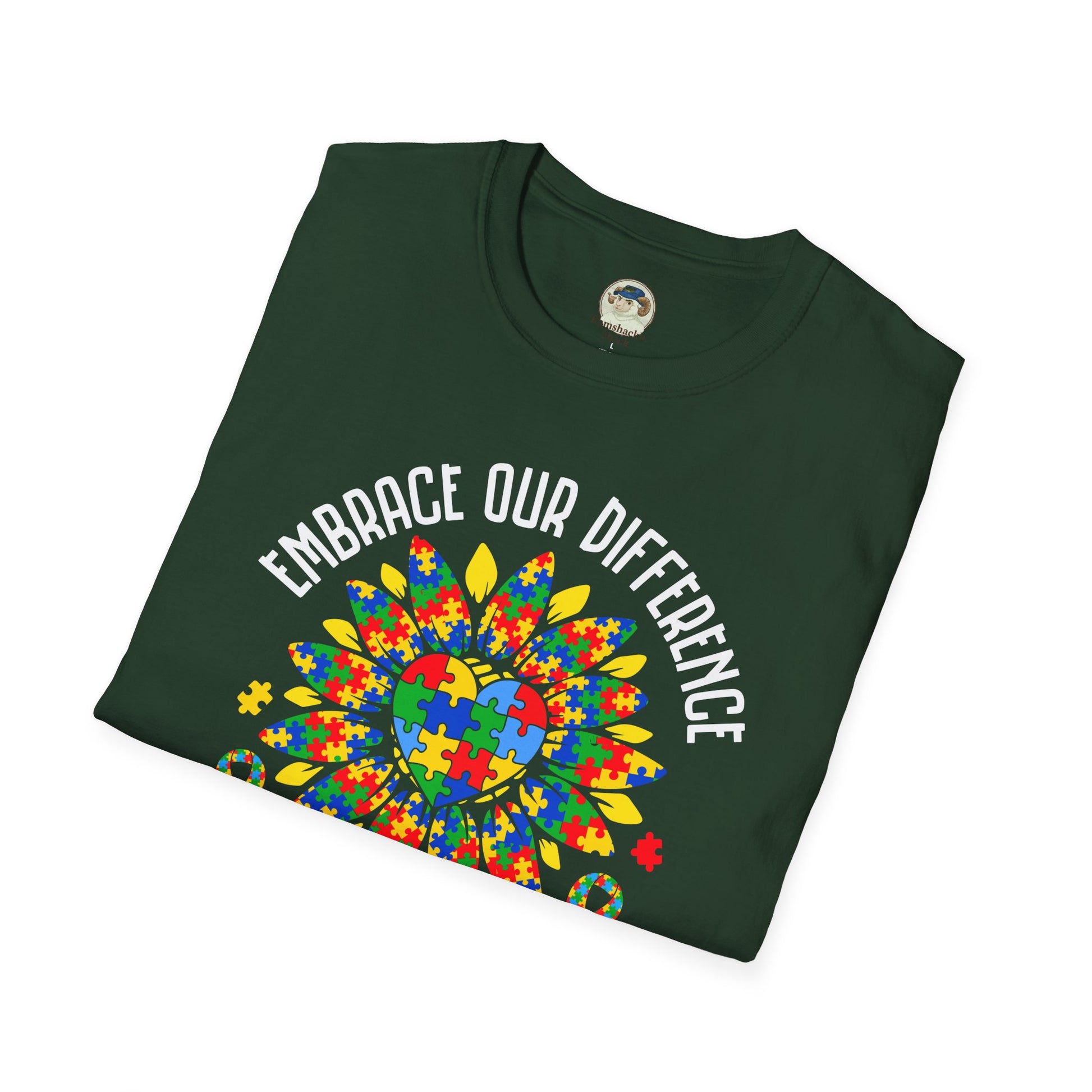 Autism Awareness T-Shirt — "Embrace Our Difference" Puzzle Heart Design - Ramshackle Shack