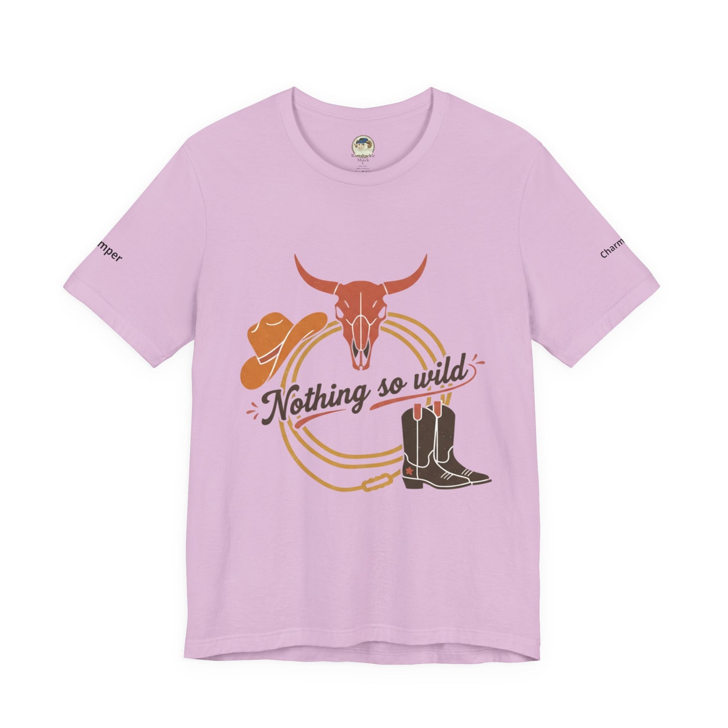 Personalized Western sunset T-shirt from Nothing So Wild Rider Tee by Printify, featuring a colorful western design on a casual T-shirt.