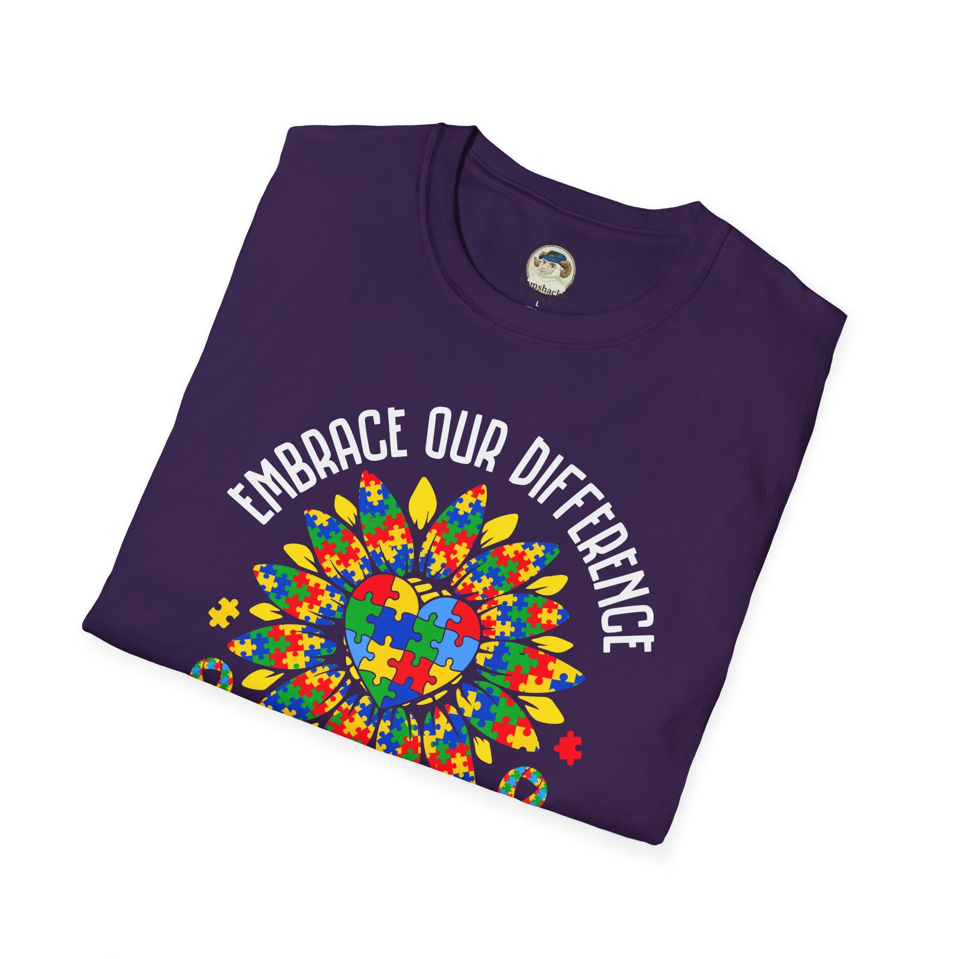 Autism Awareness T-Shirt — "Embrace Our Difference" Puzzle Heart Design - Ramshackle Shack