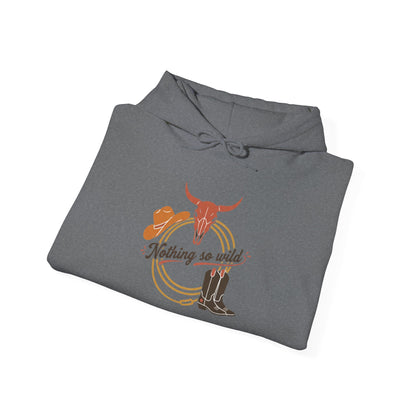 Western minimalist rider hoodie featuring a personalized bull skull and prairie sunset design on a comfortable hoodie by Printify.