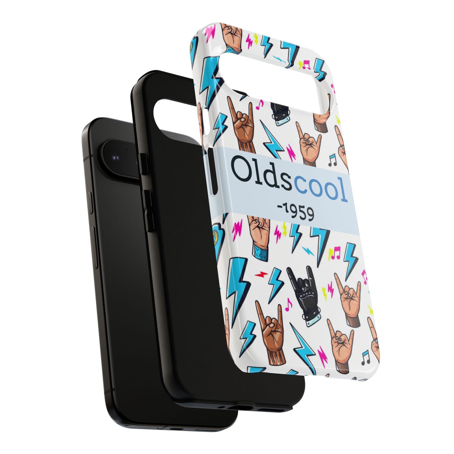 Retro Rock 'Oldscool 1959' Phone Case – Lightning & Rock Hand Pattern - Ramshackle Shack