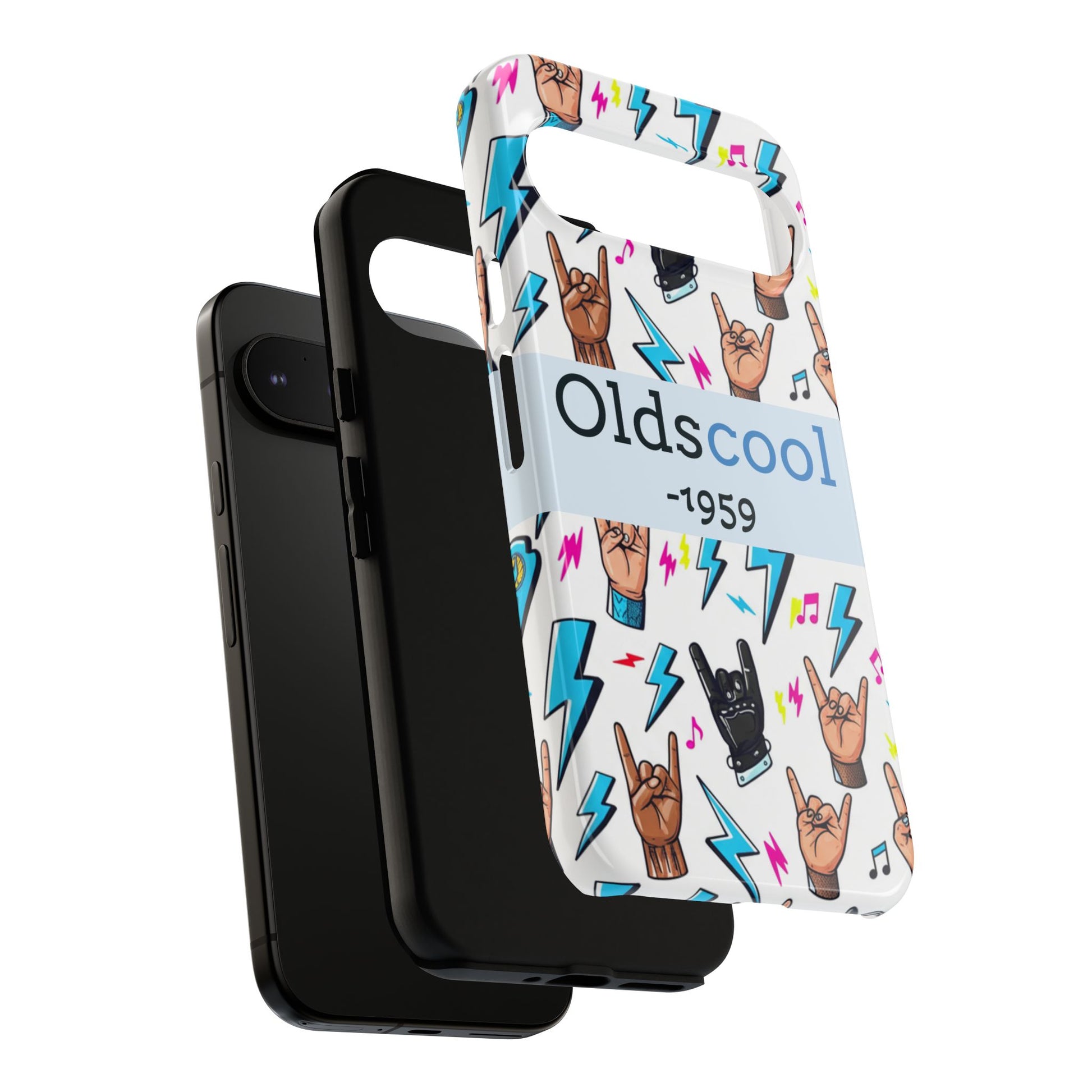 Retro Rock 'Oldscool 1959' Phone Case – Lightning & Rock Hand Pattern - Ramshackle Shack
