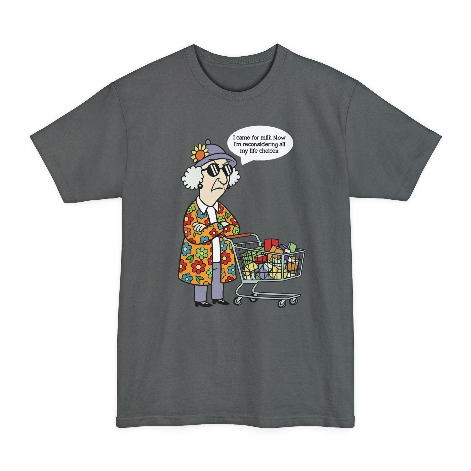 Tall Beefy-T® Sassy Max "I Came for Milk" funny graphic T-shirt featuring playful milk-themed design on a casual tee.