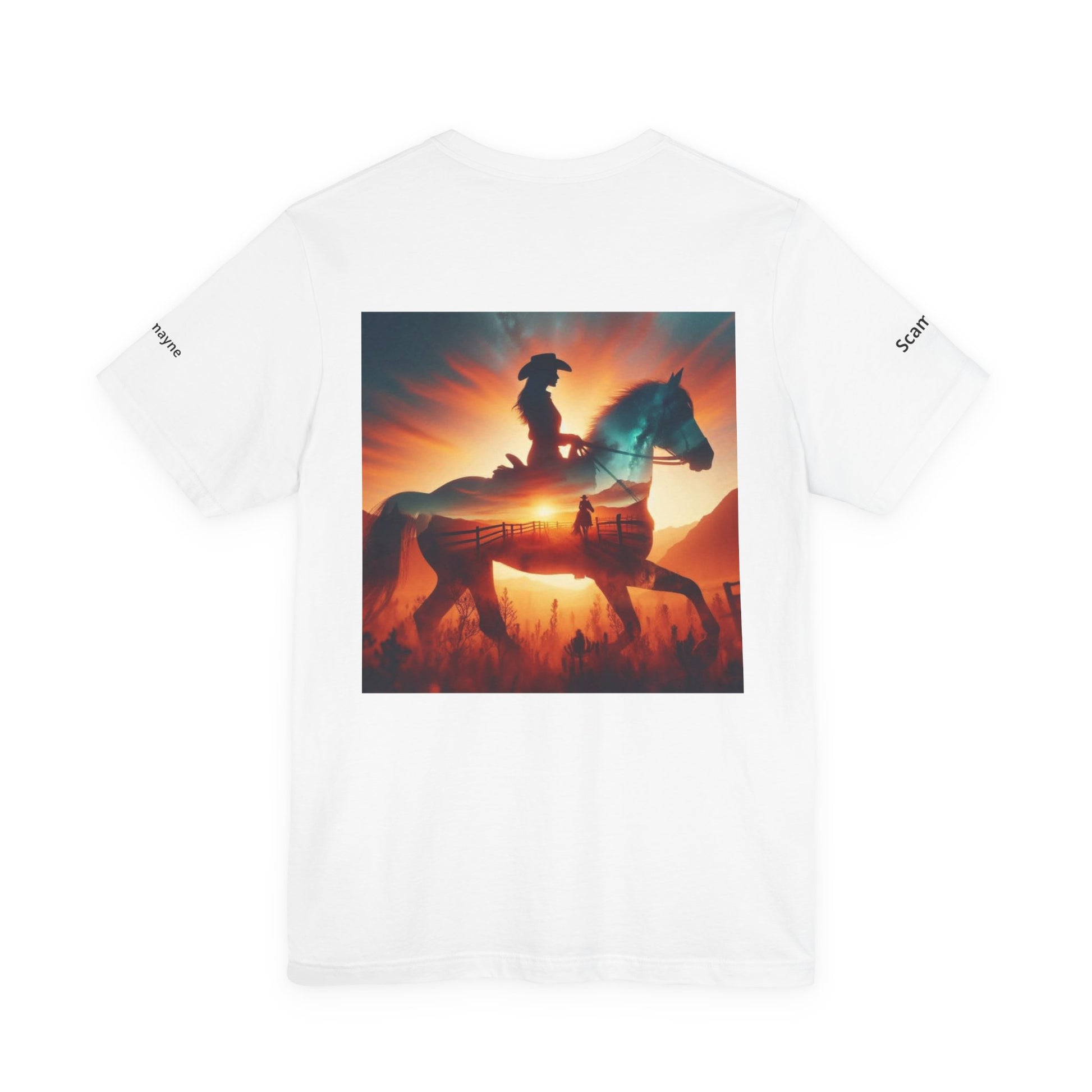 Personalized Western sunset T-shirt from Nothing So Wild Rider Tee collection, featuring vibrant western-inspired design on a casual T-shirt.