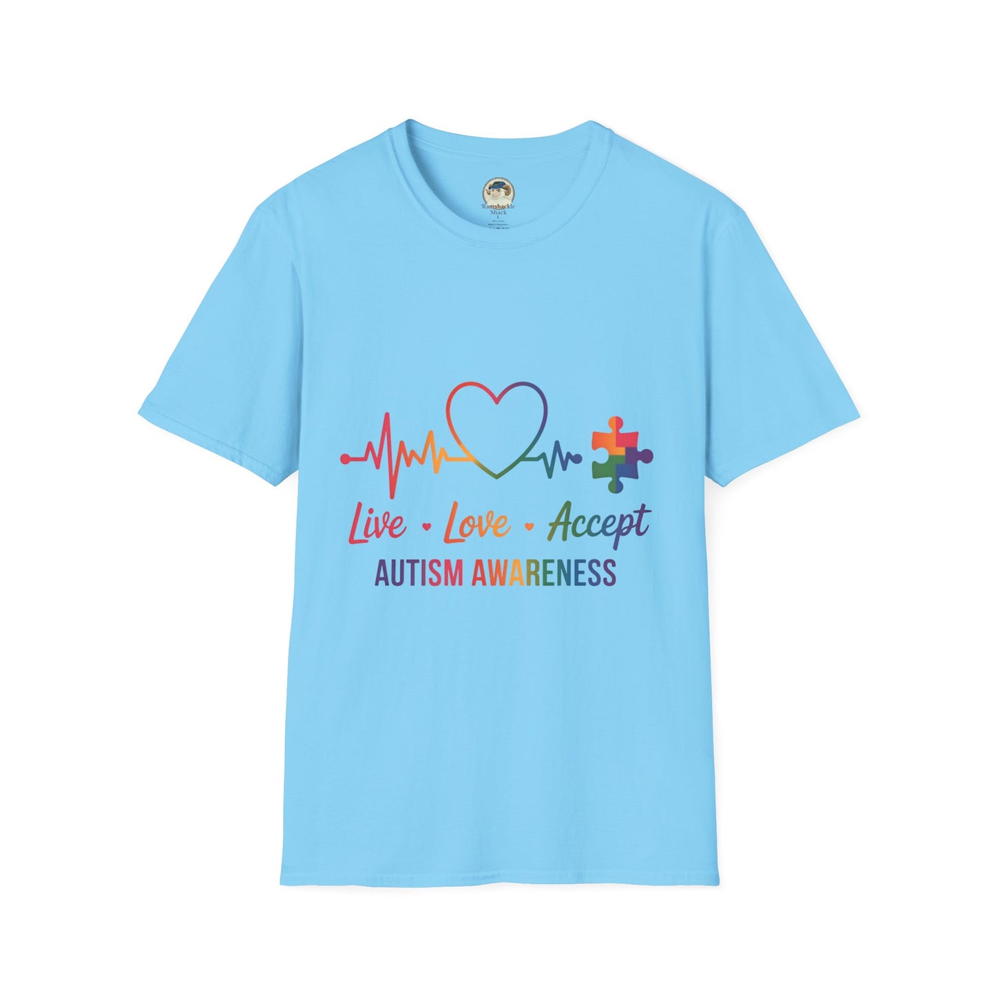 Autism Awareness T-Shirt — Live Love Accept Rainbow Puzzle Ribbon - Ramshackle Shack
