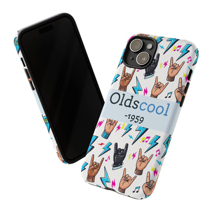 Retro Rock 'Oldscool 1959' Phone Case – Lightning & Rock Hand Pattern - Ramshackle Shack