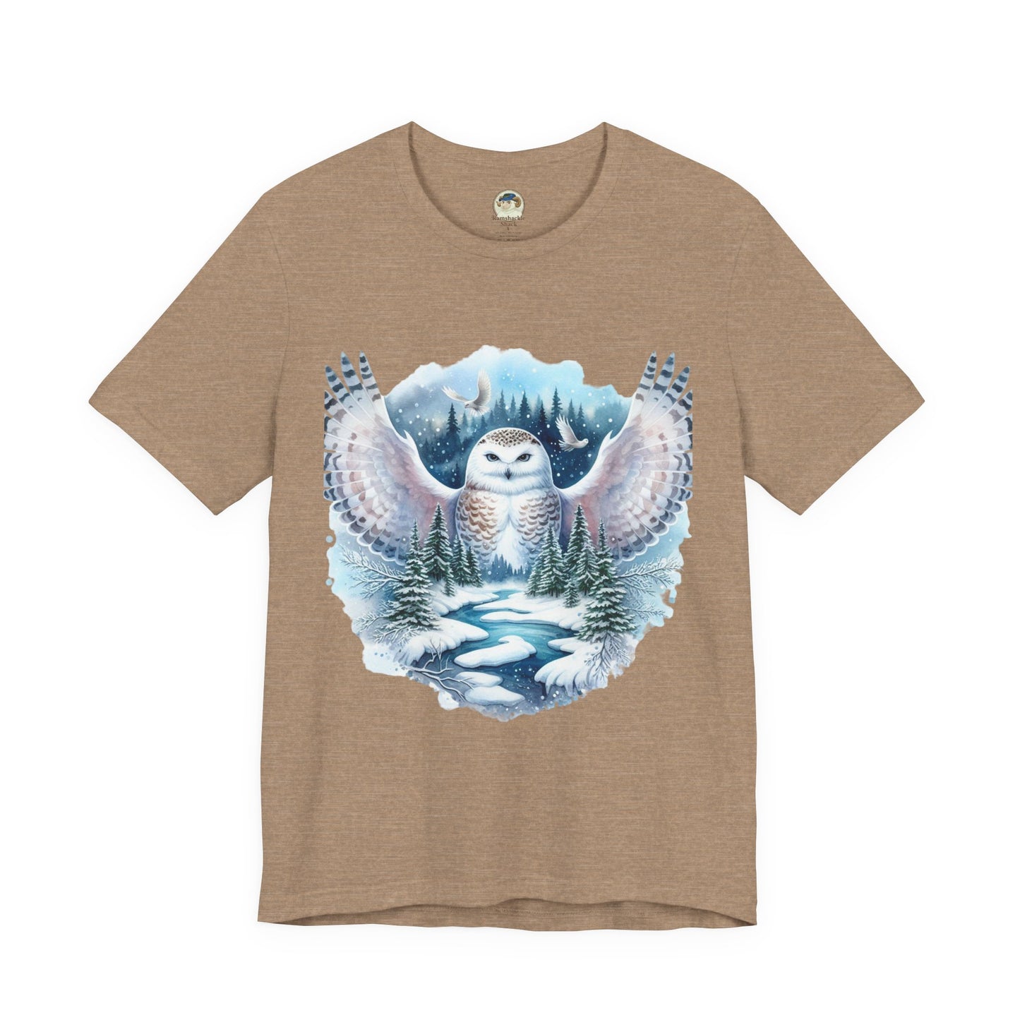 Snowy Owl Forest T-Shirt — Winter Wildlife Nature Tee - Ramshackle Shack