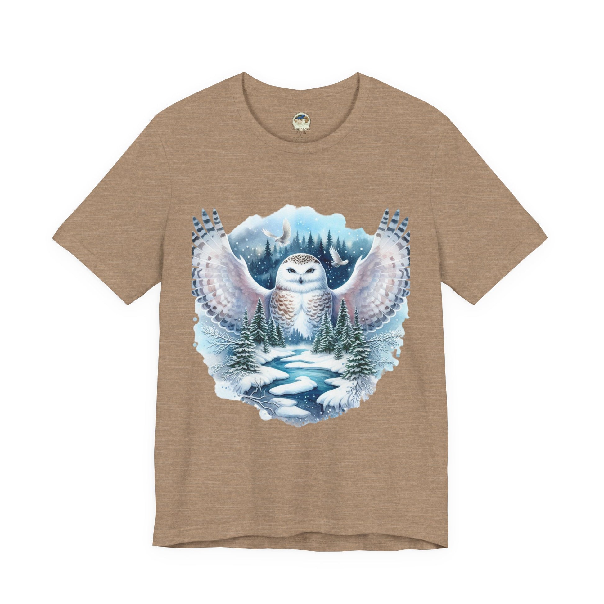Snowy Owl Forest T-Shirt — Winter Wildlife Nature Tee - Ramshackle Shack