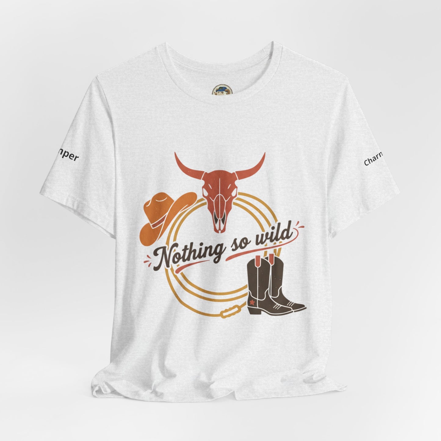 Personalized western sunset T-shirt from Nothing So Wild Rider Tee collection, featuring vibrant sunset and cowboy design.