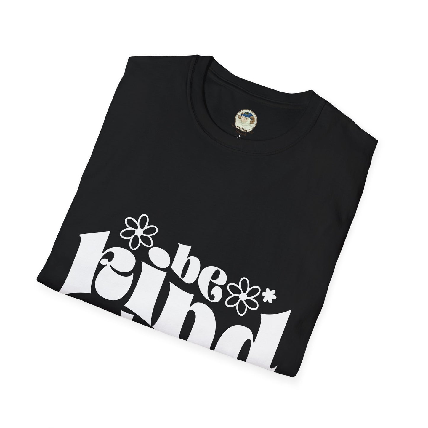Unisex softstyle t-shirt with "Be Kind Always" and "Don't Be A Dickasaurus" printed in bold text on a white fabric.