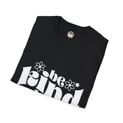 Unisex softstyle t-shirt with "Be Kind Always" and "Don't Be A Dickasaurus" printed in bold text on a white fabric.
