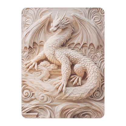 Tan Dragon Sherpa Blanket with sculpted dragon design, cozy home decor throw in warm tones, perfect for adding a mythical touch.