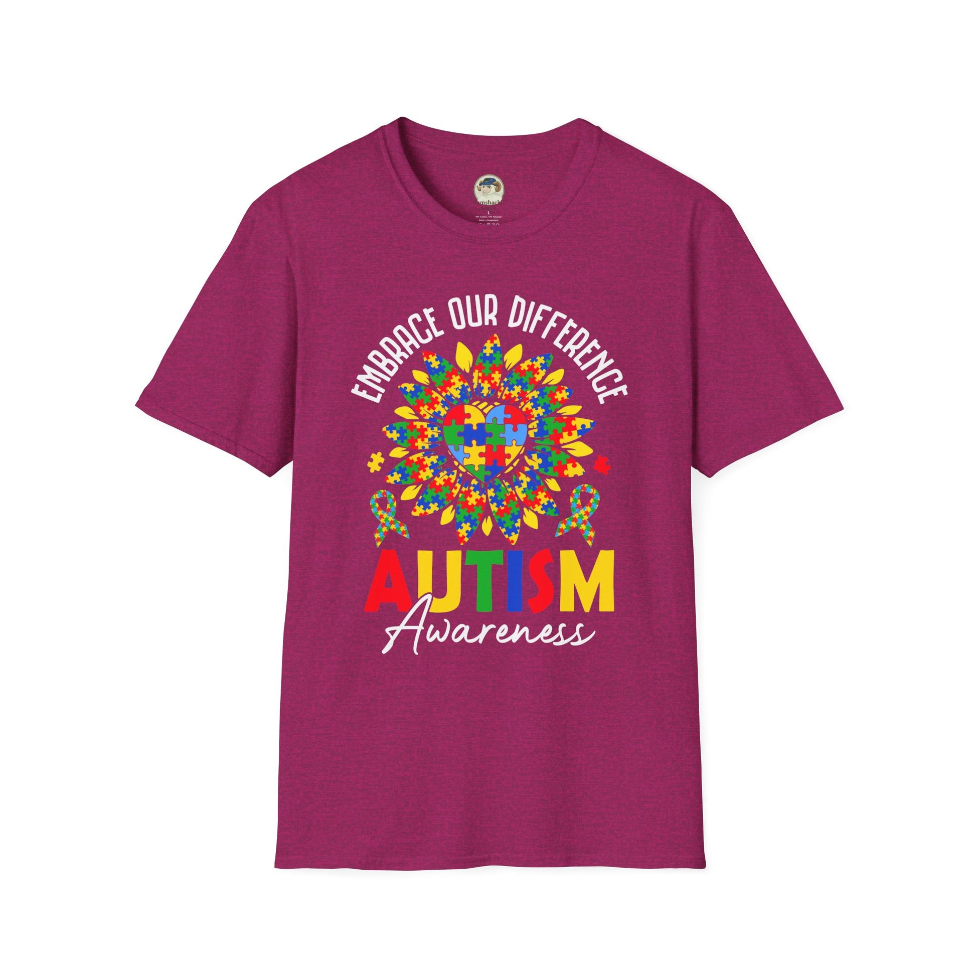 Autism Awareness T-Shirt — "Embrace Our Difference" Puzzle Heart Design - Ramshackle Shack