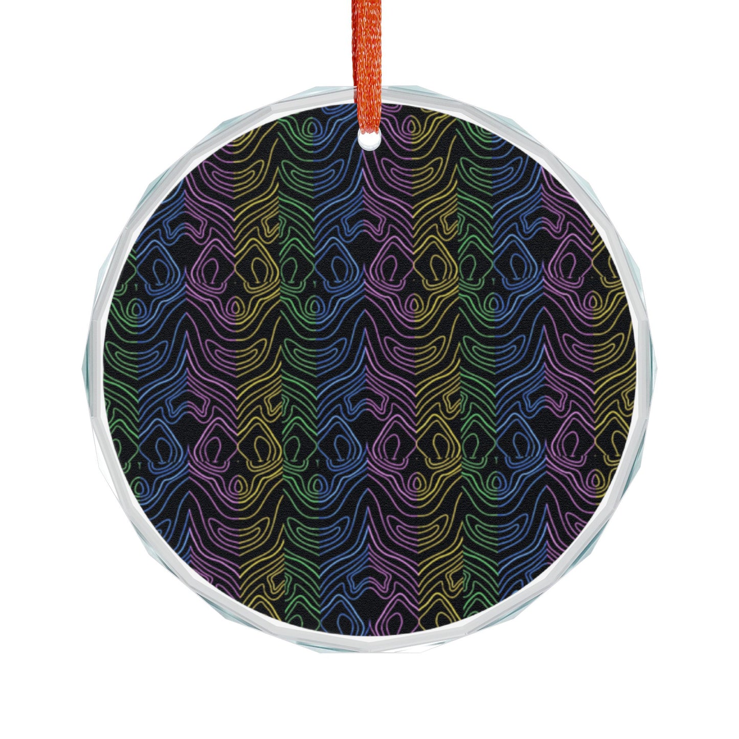Neon Wiggle Lines Suncatcher Glass Ornament