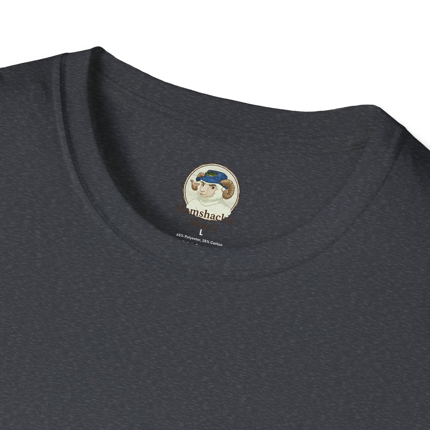 Unisex softstyle T-shirt with "Be Kind Always" and "Don't Be A Dickasaurus" printed in black on white fabric.